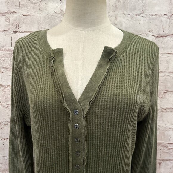 Forever 21 Waffle Knit Thermal Henley Midi Dress Cypress Green Plus Size 0X NEW - Picture 3 of 5